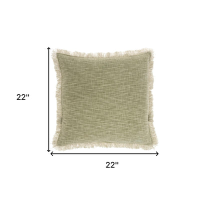 Sage Cotton Pillow w/ Fringe
