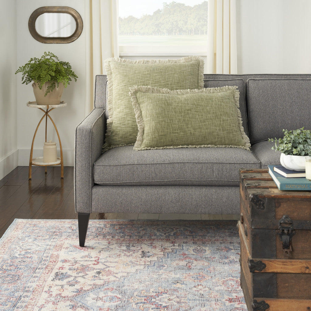Sage Cotton Pillow w/ Fringe