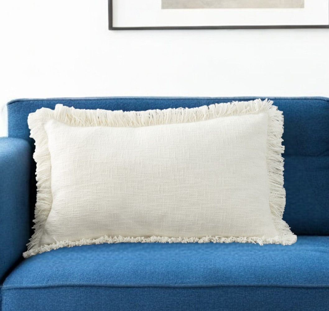 Ivory Cotton Pillow w/ Fringe