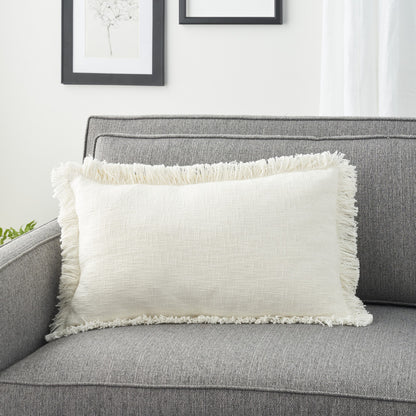 Ivory Cotton Pillow w/ Fringe