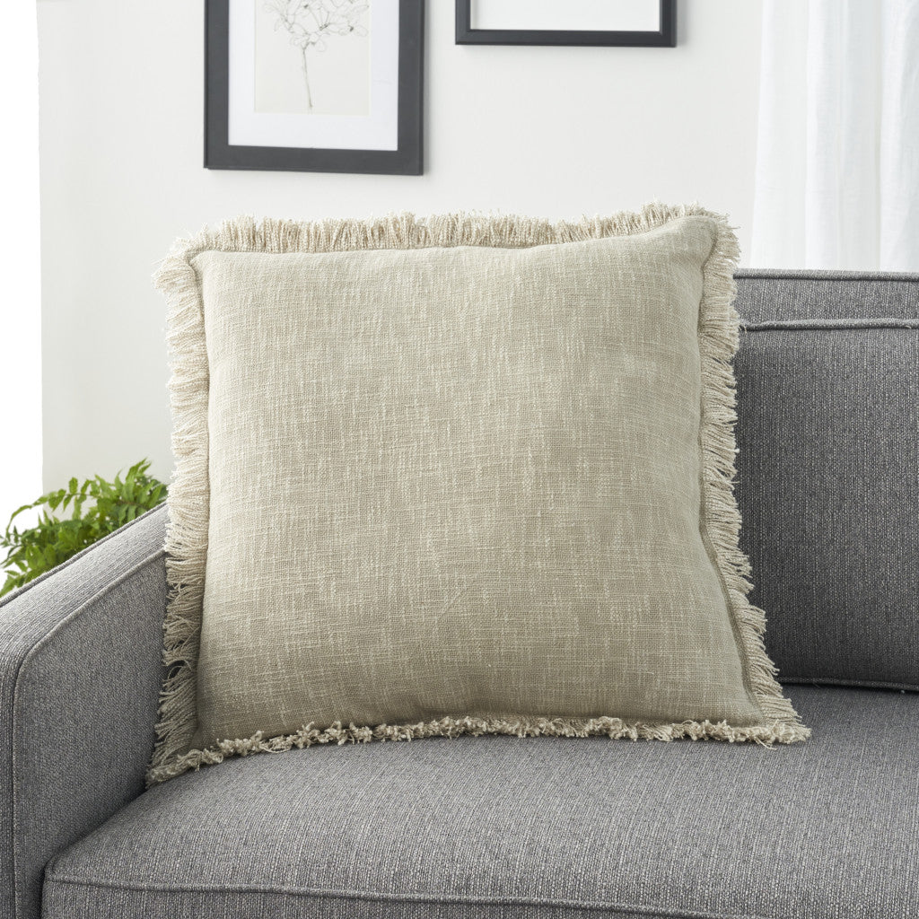 Taupe Cotton Pillow w/ Fringe