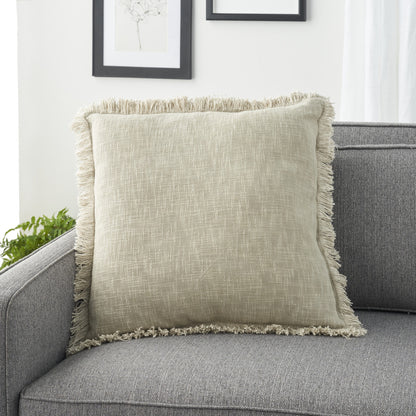 Taupe Cotton Pillow w/ Fringe