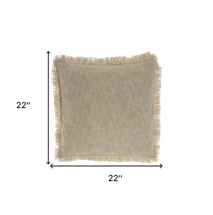 Taupe Cotton Pillow w/ Fringe