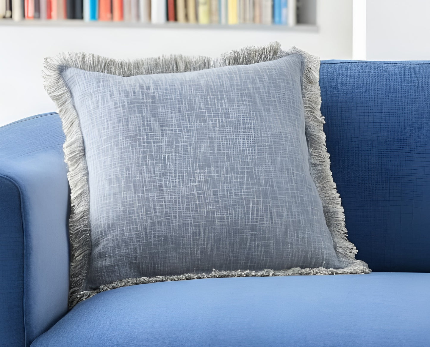 Blue Cotton Pillow w/ Fringe