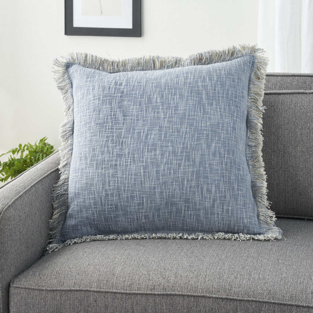 Blue Cotton Pillow w/ Fringe