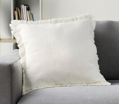 Ivory Cotton Pillow w/ Fringe