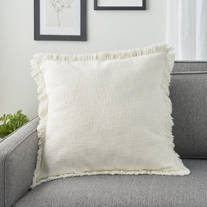 Ivory Cotton Pillow w/ Fringe