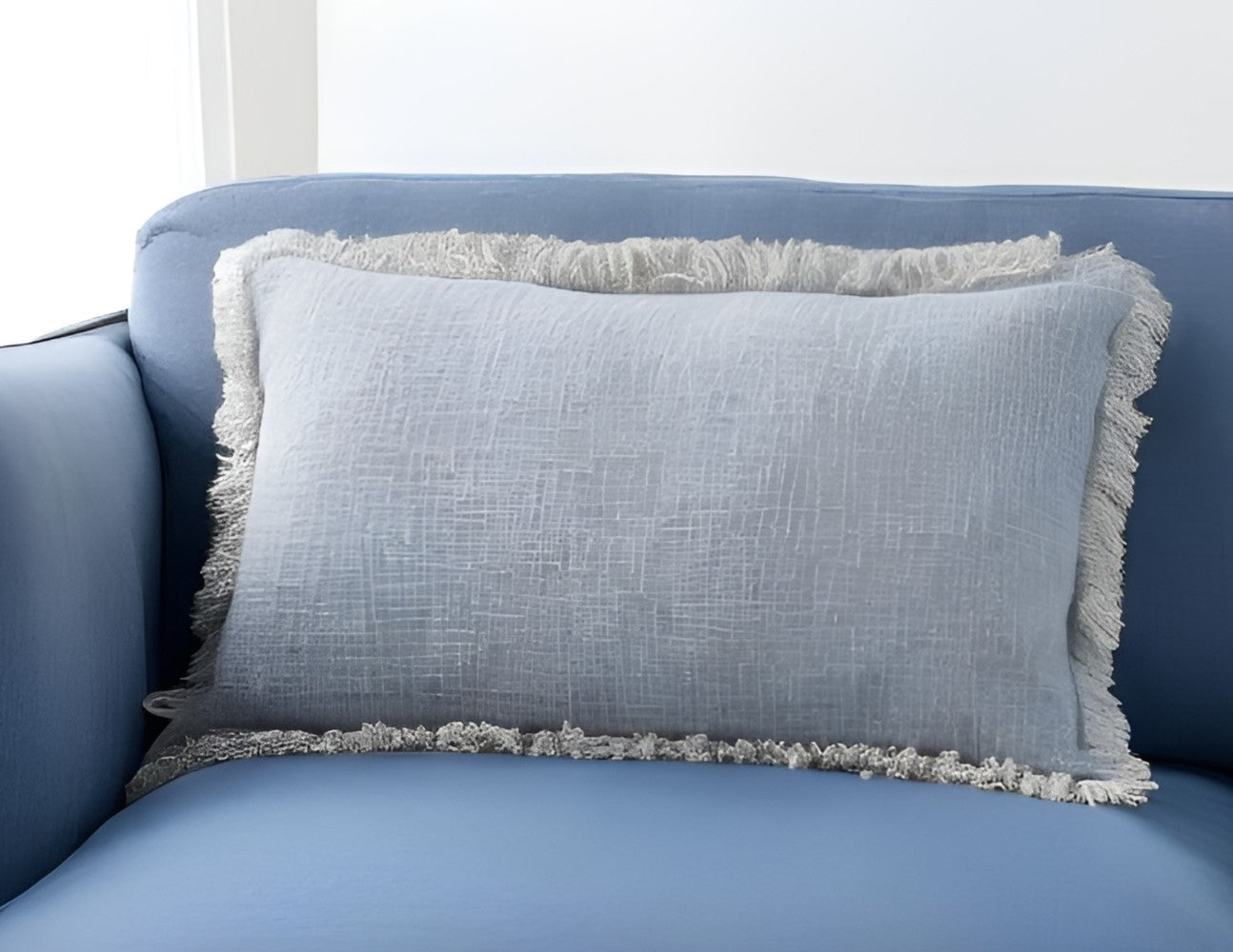 Blue Cotton Pillow w/ Fringe