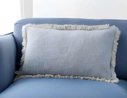 Blue Cotton Pillow w/ Fringe