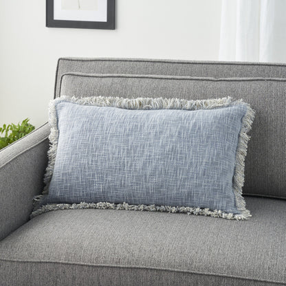 Blue Cotton Pillow w/ Fringe