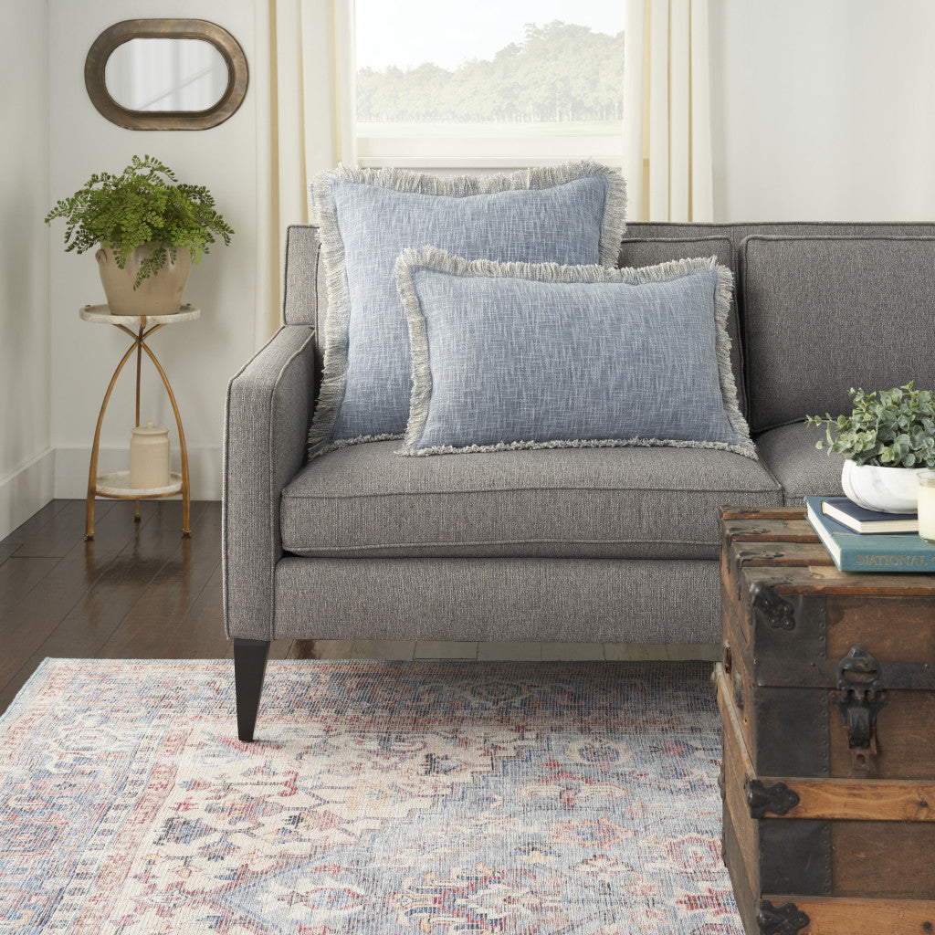 Blue Cotton Pillow w/ Fringe