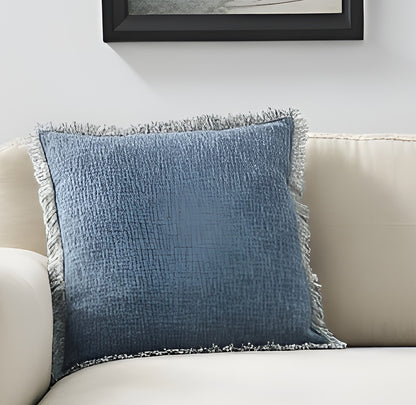 Navy Blue Cotton Pillow w/ Fringe