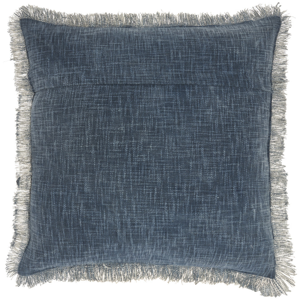 Navy Blue Cotton Pillow w/ Fringe
