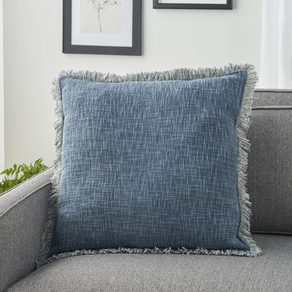 Navy Blue Cotton Pillow w/ Fringe