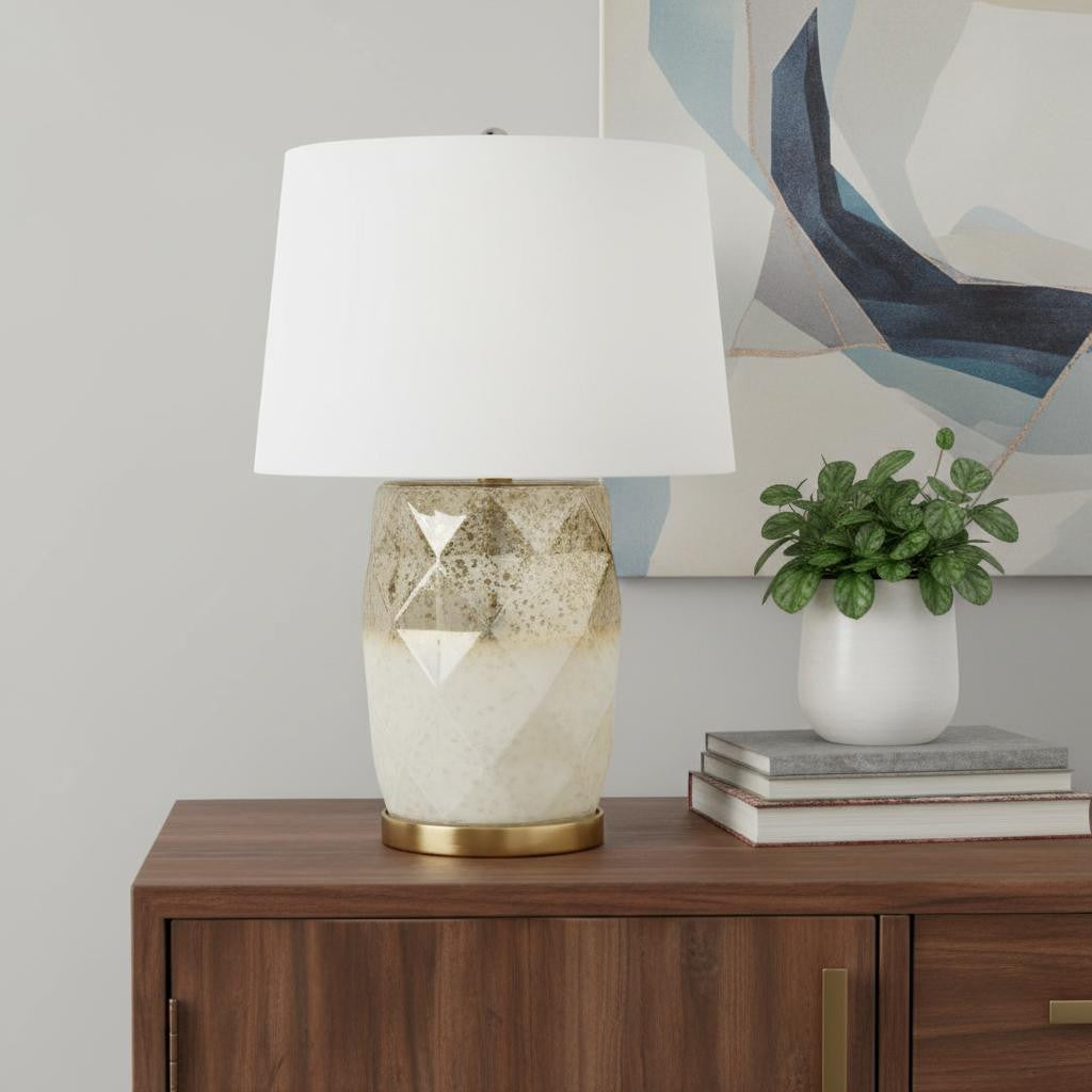 White & Gold Mercury Glass Table Lamp w/ Shade