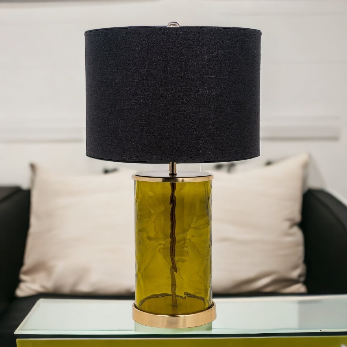 Green Glass Table Lamp w/ Shade