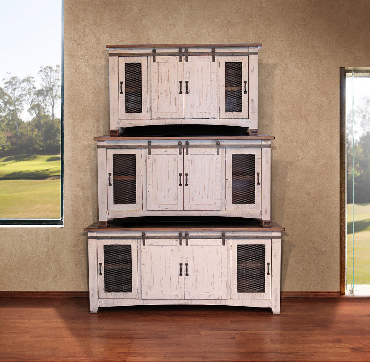 White Solid Wood Distressed Media Console