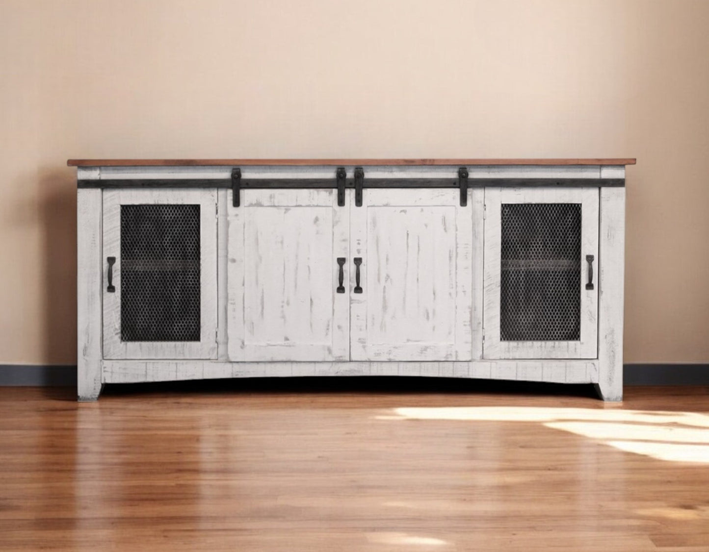 White Solid Wood Distressed Media Console
