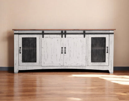 White Solid Wood Distressed Media Console