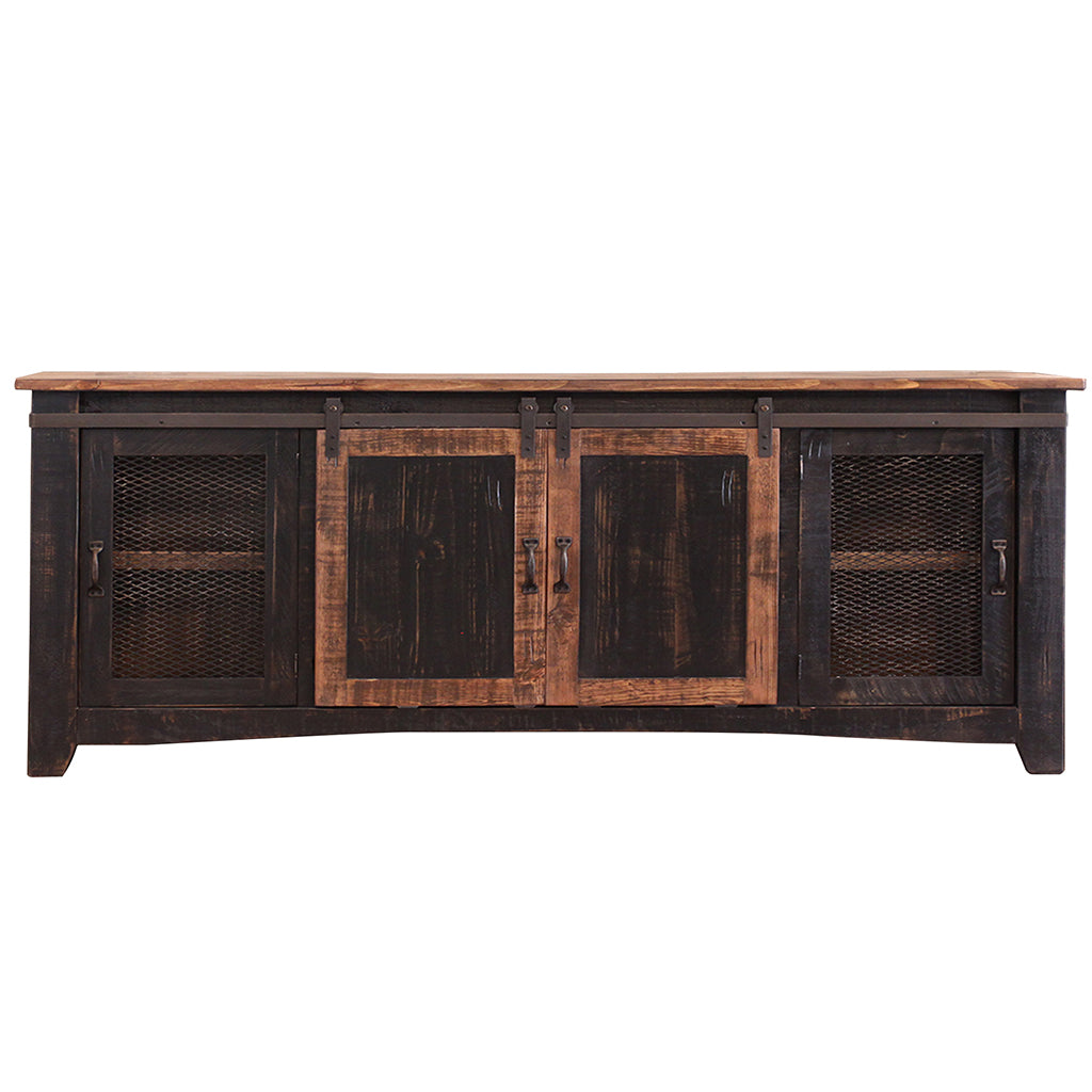 Black Solid Wood Distressed Media Console