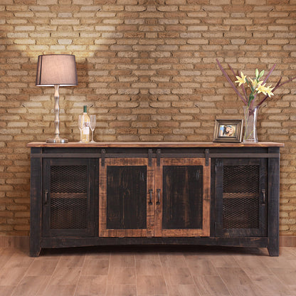 Black Solid Wood Distressed Media Console