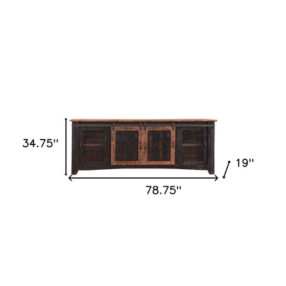 Black Solid Wood Distressed Media Console