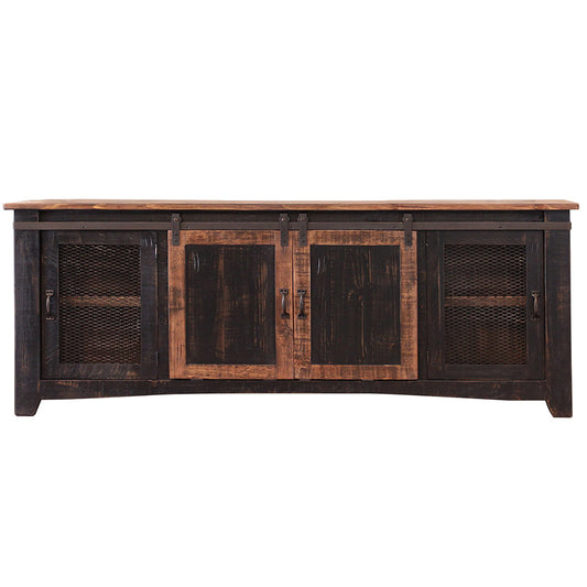 Black Solid Wood Distressed Media Console