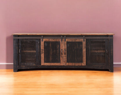 Black Solid Wood Distressed Media Console