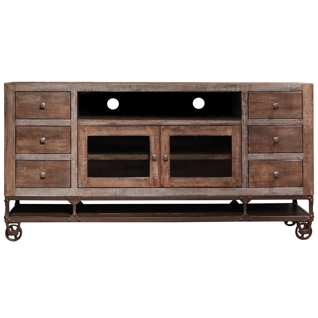 Brown Solid Wood Distressed Media Console