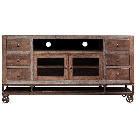 Brown Solid Wood Distressed Media Console