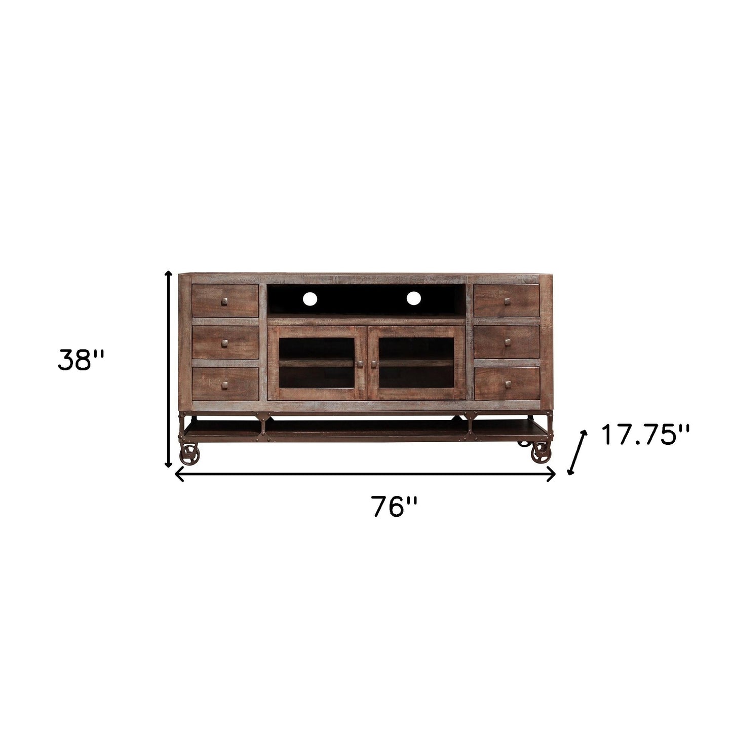 Brown Solid Wood Distressed Media Console