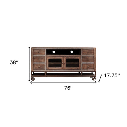 Brown Solid Wood Distressed Media Console