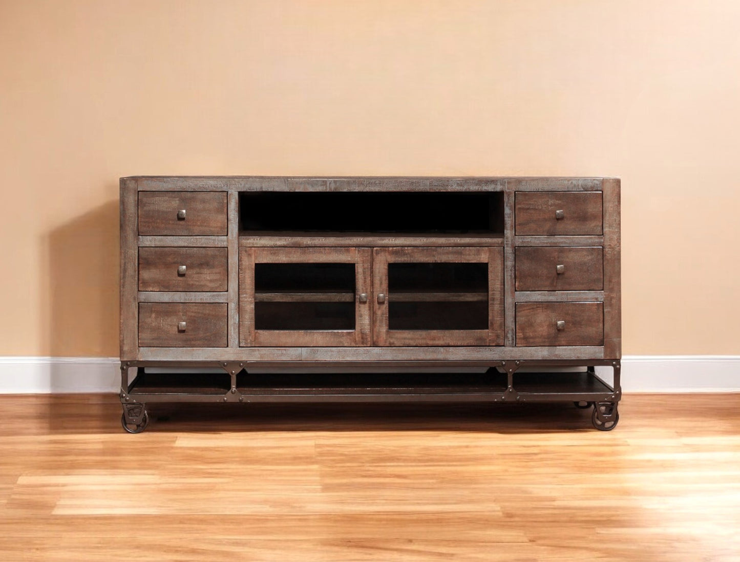 Brown Solid Wood Distressed Media Console
