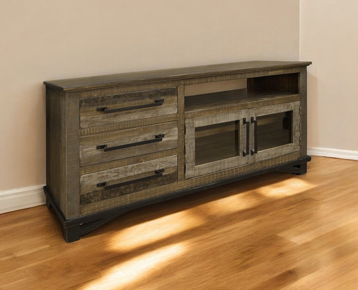 Brown Solid Wood Distressed Media Console