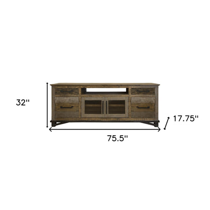 Brown Solid Wood Distressed Media Console