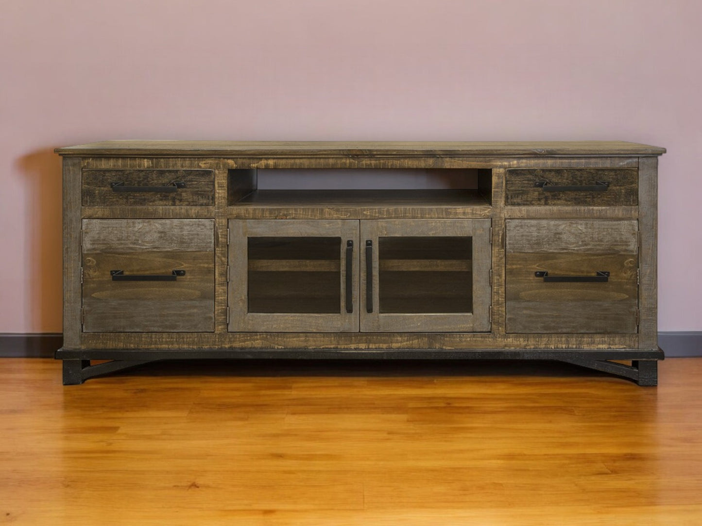 Brown Solid Wood Distressed Media Console