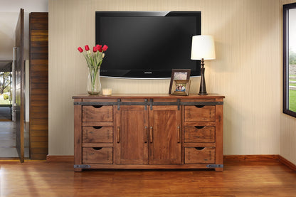 Brown Solid Wood Distressed Media Console