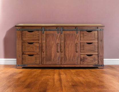 Brown Solid Wood Distressed Media Console