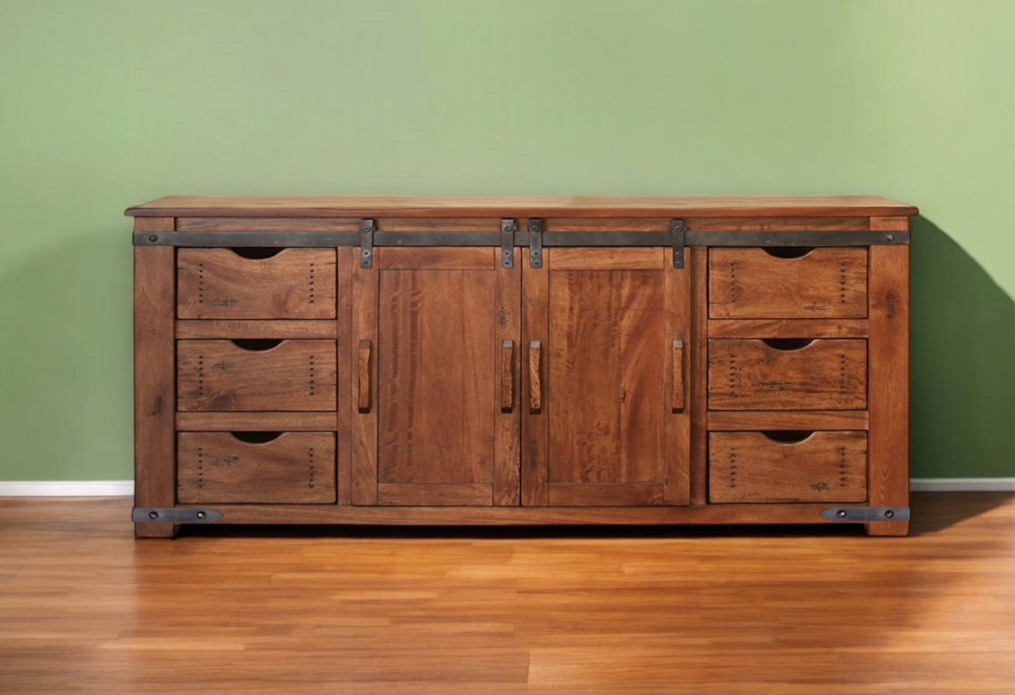 Brown Solid Wood Distressed Media Console