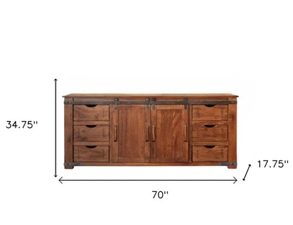 Brown Solid Wood Distressed Media Console