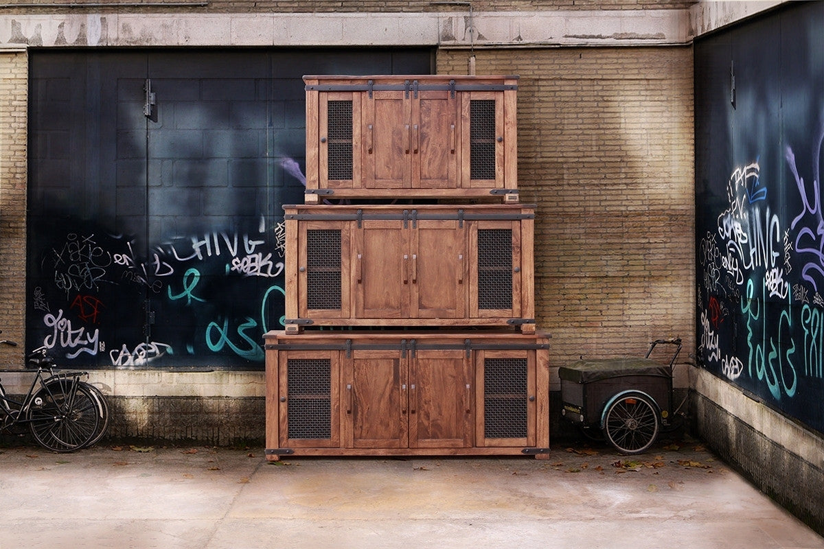 Brown Solid Wood Distressed Media Console