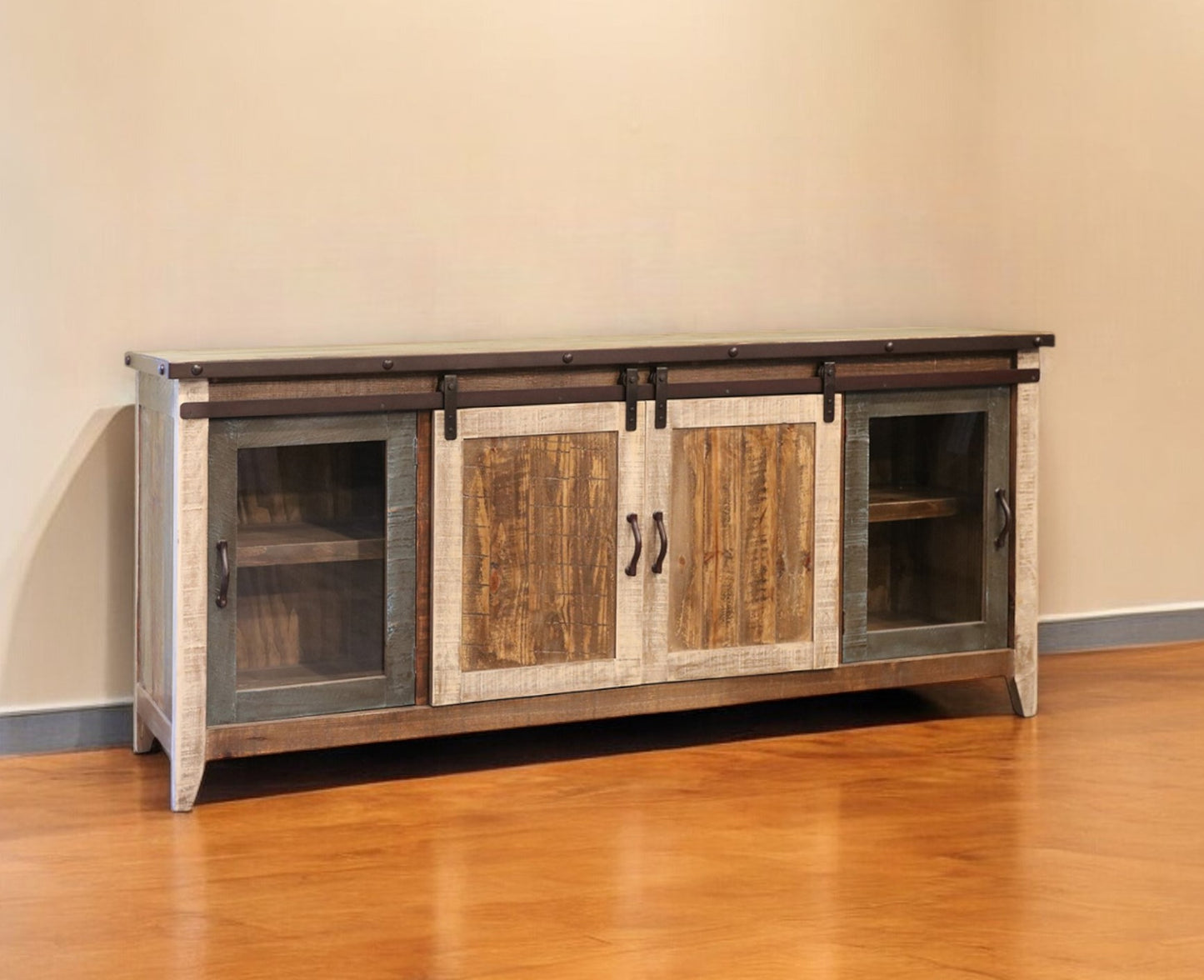 Brown Solid Wood Distressed Media Console