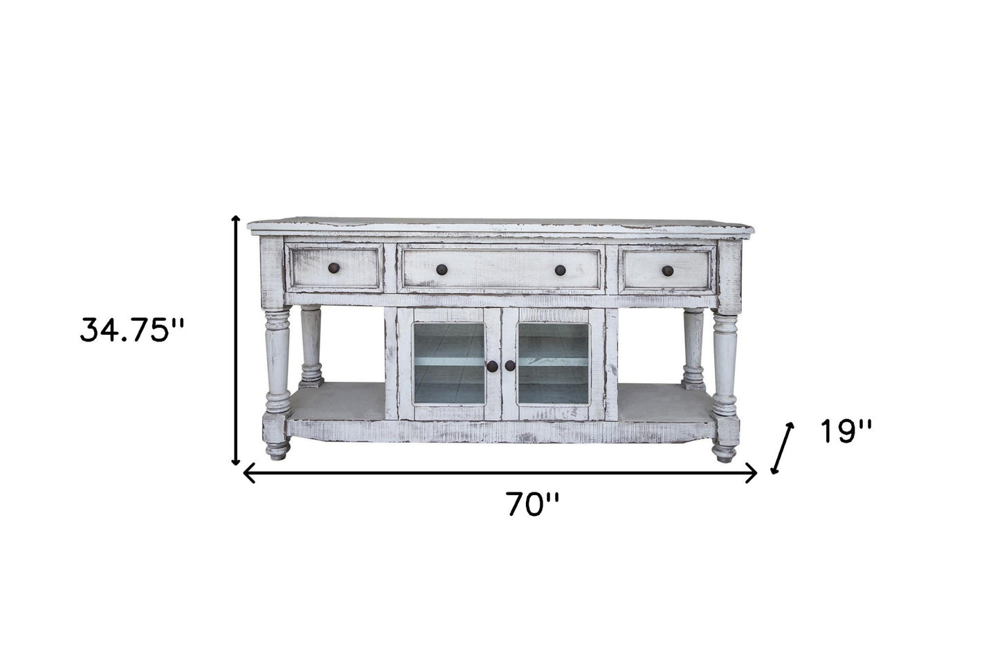 White Solid Wood Distressed Media Console