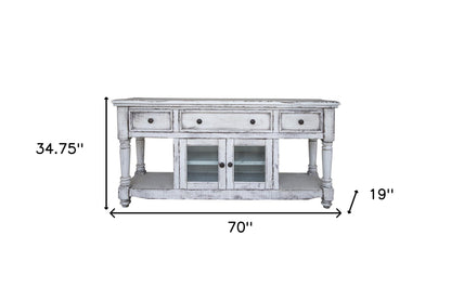 White Solid Wood Distressed Media Console