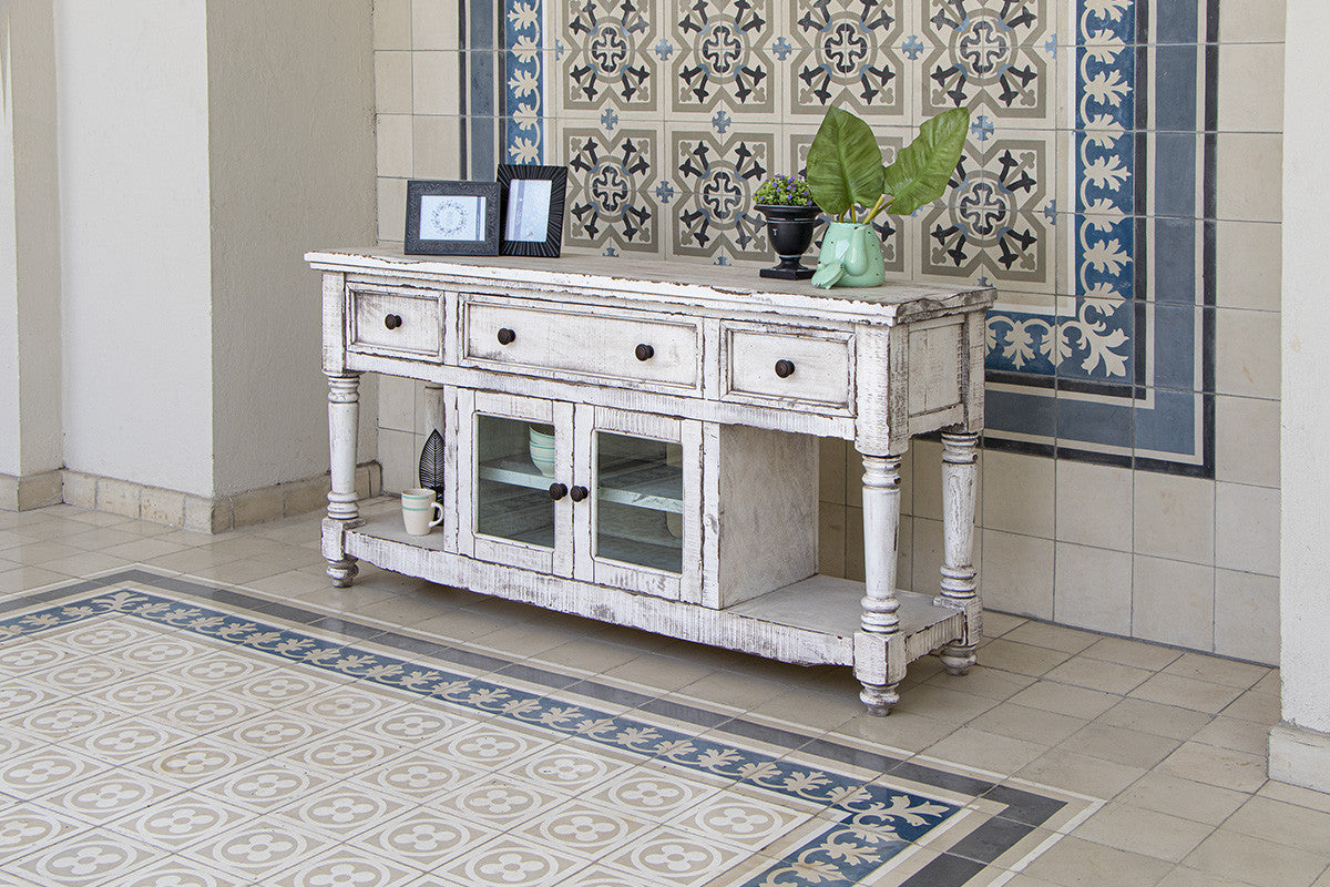 White Solid Wood Distressed Media Console