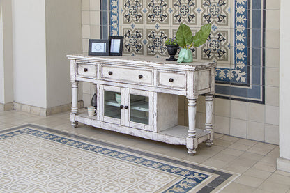White Solid Wood Distressed Media Console