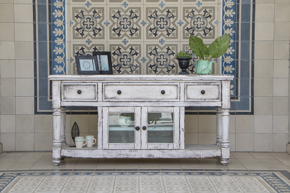 White Solid Wood Distressed Media Console
