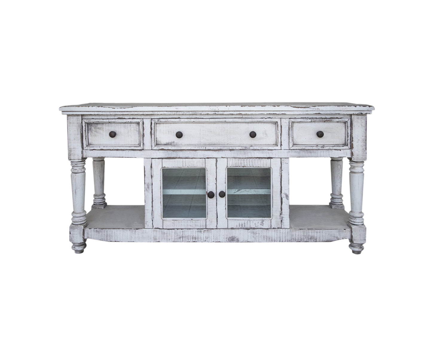 White Solid Wood Distressed Media Console