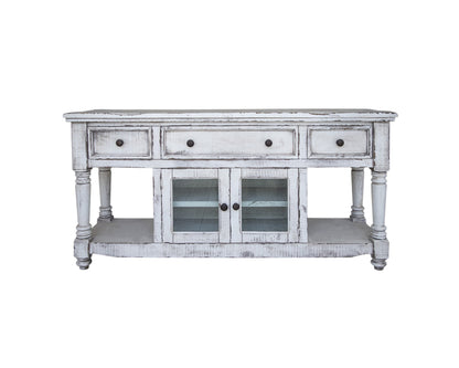 White Solid Wood Distressed Media Console