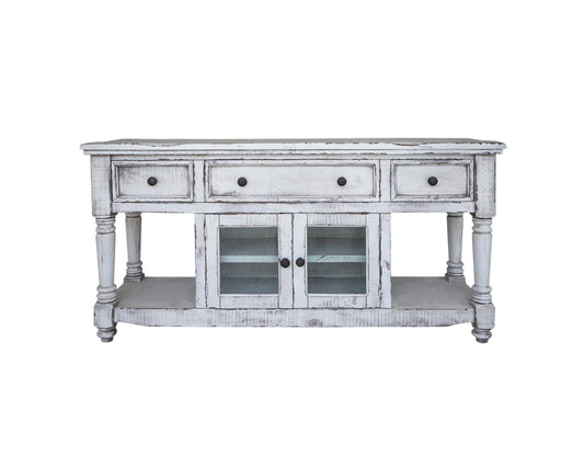 White Solid Wood Distressed Media Console